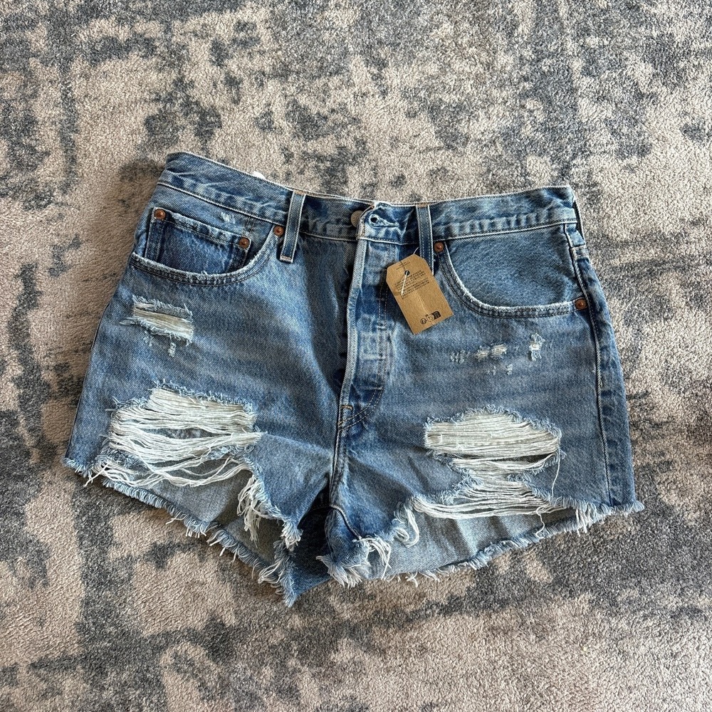 Levi's 501 Women's Jean Shorts Cutoff Distressed Blue Denim High Rise Size 31